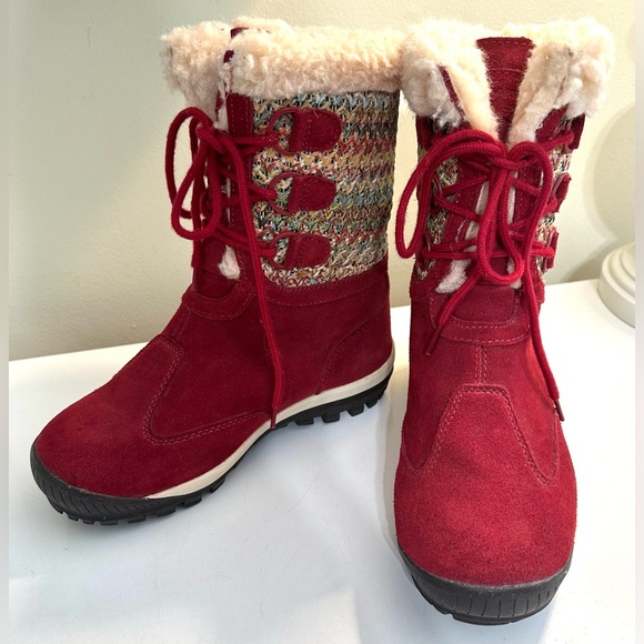 Mint BEARPAW Ophelia Boot Snow Winter Red Suede Leather Shearling Wool Lined - Picture 2 of 14